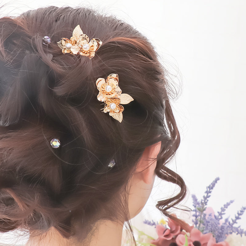 【KIWA BRIDAL】KBＨ-4 フラワーブーケ ヘアコームセット　ゴールド