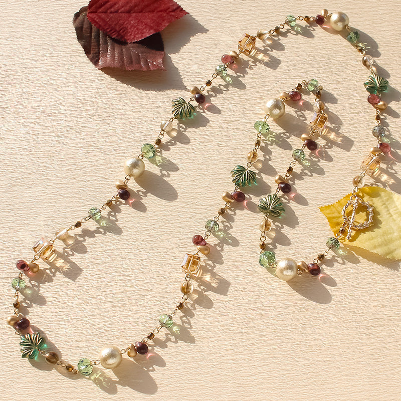 Recipe No.kr1069 Czech Heart Leaf Assort Mantel Necklace