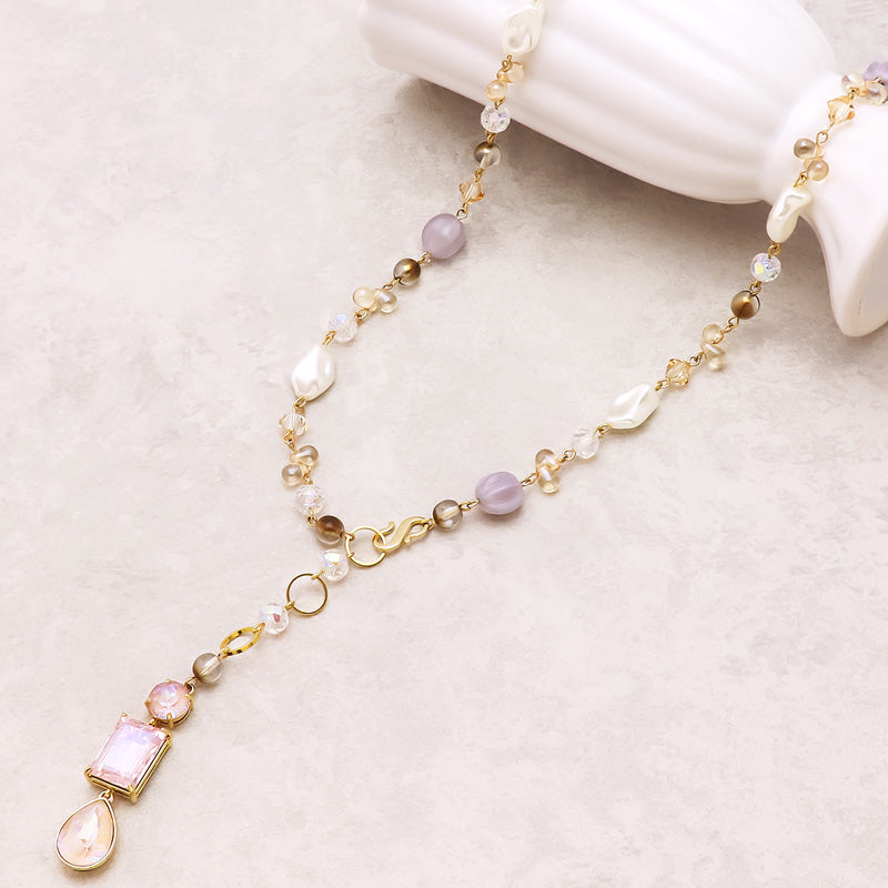 Recipe No.KR1098Kiwa crystalsAnd beads Y -shaped necklace