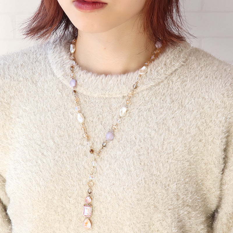 Recipe No.KR1098Kiwa crystalsAnd beads Y -shaped necklace