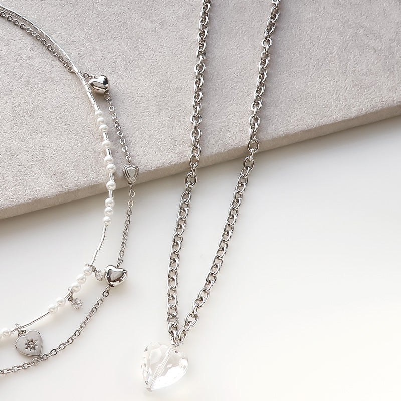 Recipe No.KR1123 CCB parts Heart layered necklace