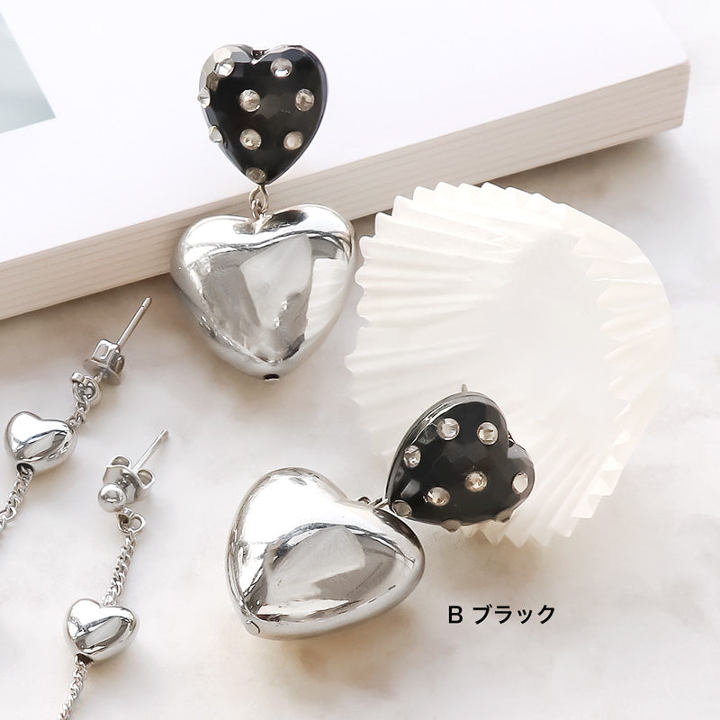 Recipe No.Kr1124 Heart motif arranged earrings 3 types