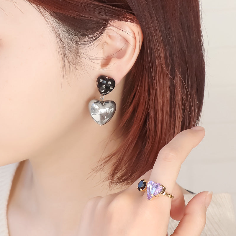 Recipe No.Kr1124 Heart motif arranged earrings 3 types