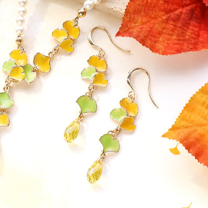 Recipe No. KR1257 Charm Ginkgo and Crystal Neck &amp; Earrings