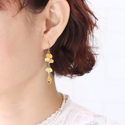 Recipe No. KR1257 Charm Ginkgo and Crystal Neck &amp; Earrings