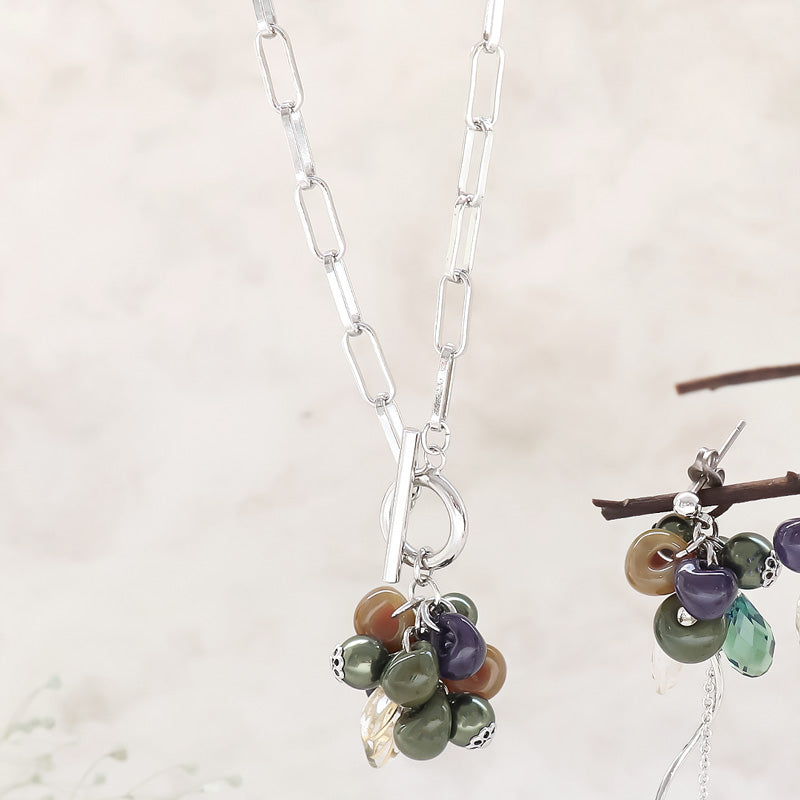 レシピNo.KR1263　ティアドロップビーズのマルチカラーネック＆ピアス