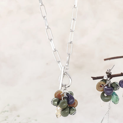 レシピNo.KR1263　ティアドロップビーズのマルチカラーネック＆ピアス