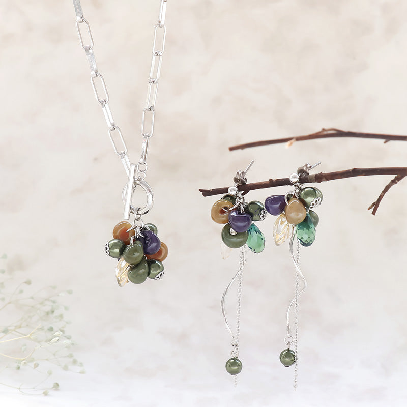 レシピNo.KR1263　ティアドロップビーズのマルチカラーネック＆ピアス