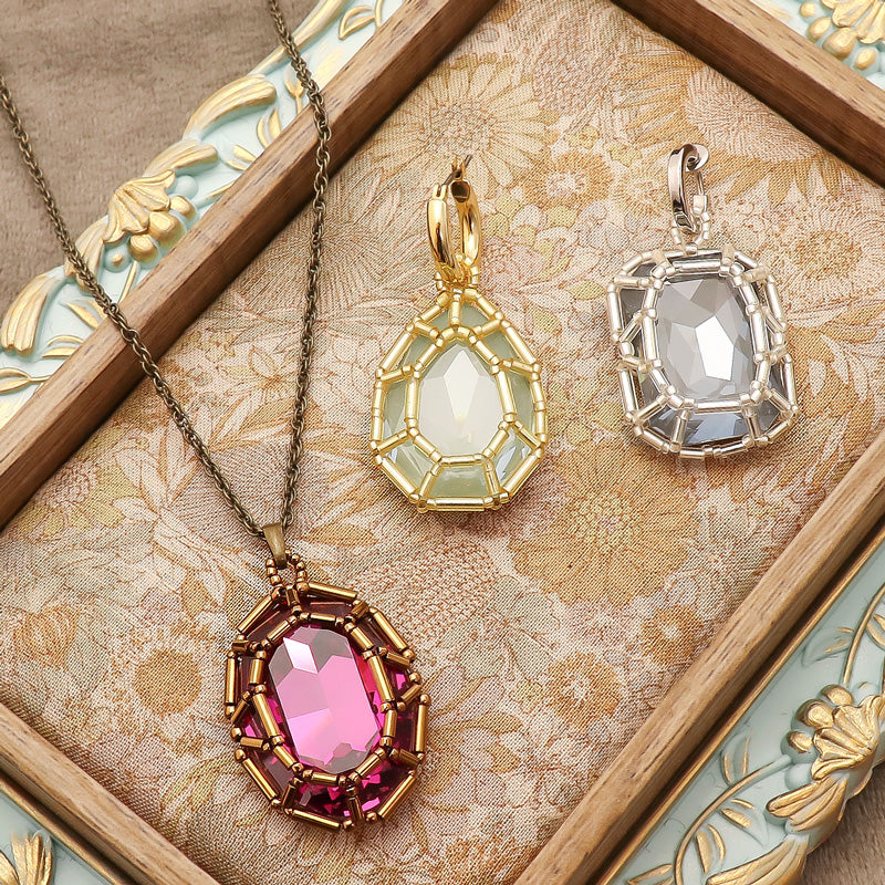 レシピNo.KR1268　貴和クリスタルの宝石編みのアクセサリー3種