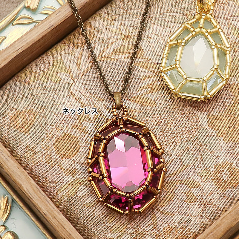 レシピNo.KR1268　貴和クリスタルの宝石編みのアクセサリー3種