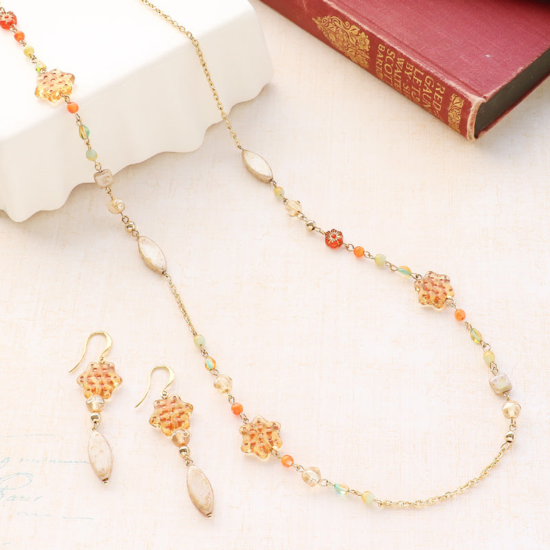 レシピNo.KR1272　チェコビーズの秋空ロングネック＆ピアス