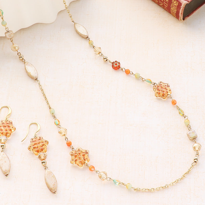 レシピNo.KR1272　チェコビーズの秋空ロングネック＆ピアス