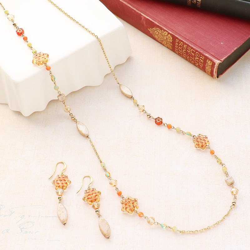レシピNo.KR1272　チェコビーズの秋空ロングネック＆ピアス