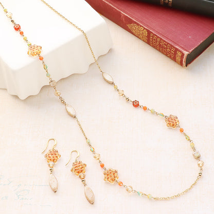 レシピNo.KR1272　チェコビーズの秋空ロングネック＆ピアス
