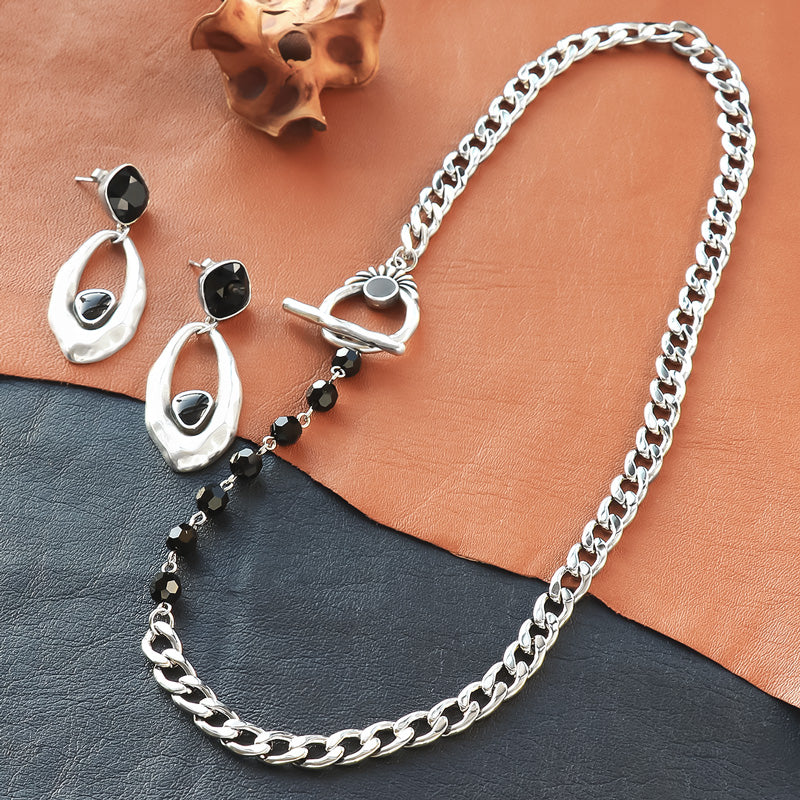 レシピNo.KR1278　ギリシャパーツのモノトーンネック＆ピアス