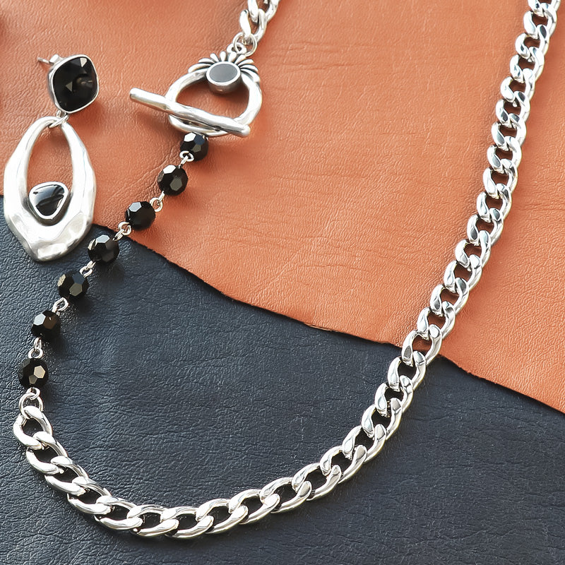 レシピNo.KR1278　ギリシャパーツのモノトーンネック＆ピアス