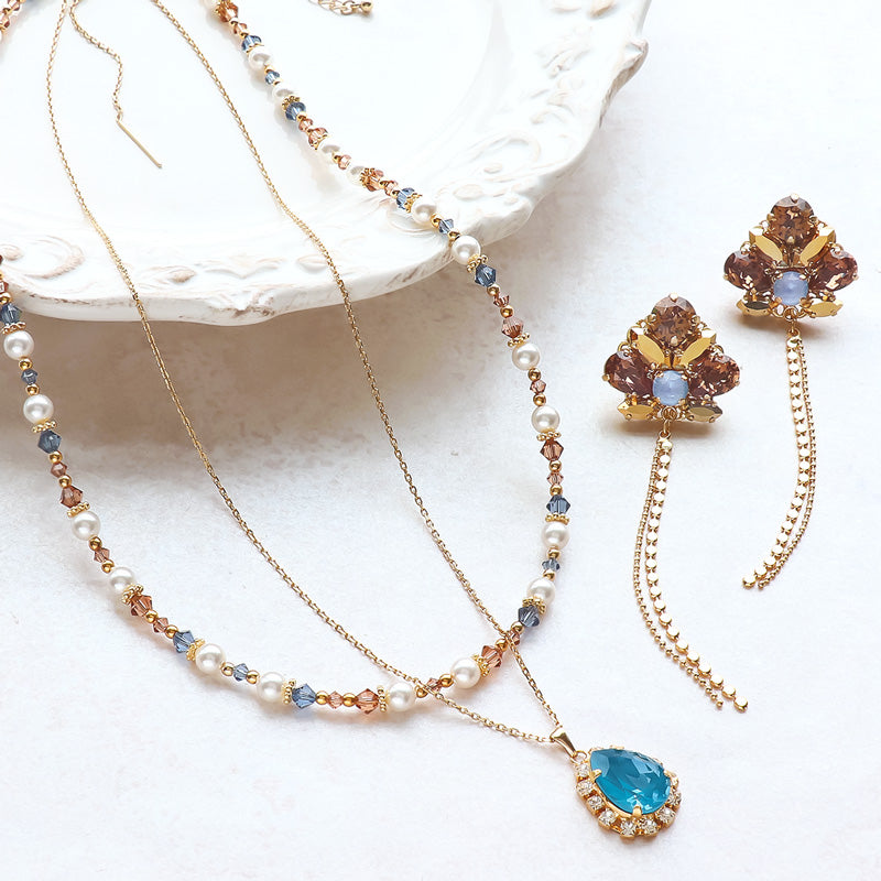 レシピNo.KR1287　貴和クリスタルのラグジュアリービジューネック＆ピアス