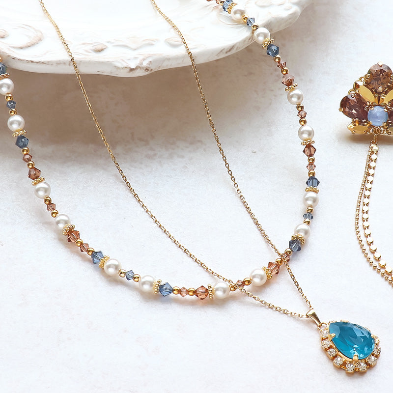 レシピNo.KR1287　貴和クリスタルのラグジュアリービジューネック＆ピアス