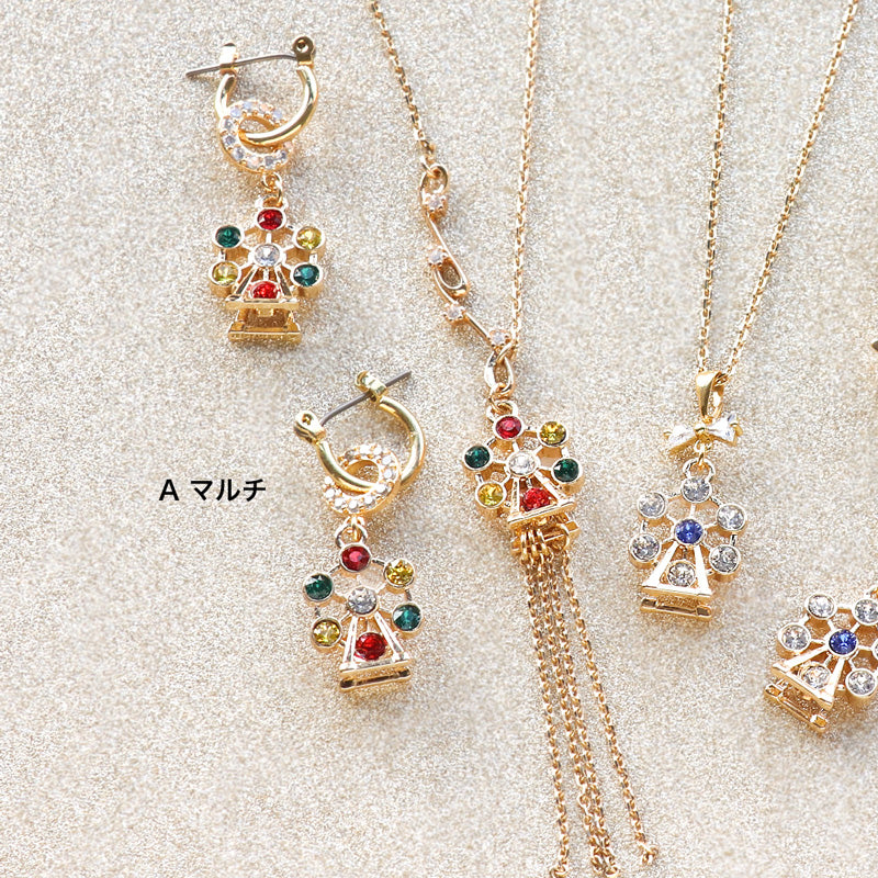 レシピNo.KR1290　石座チャーム観覧車のネック＆ピアス2種