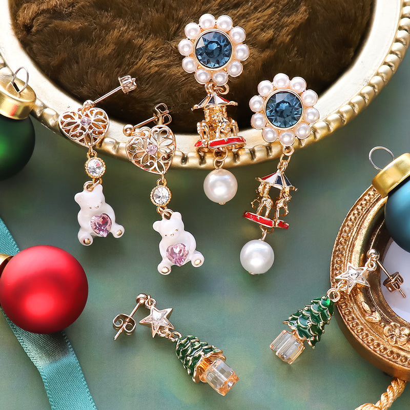 レシピNo.KR1291　クリスマスチャームのピアス3種