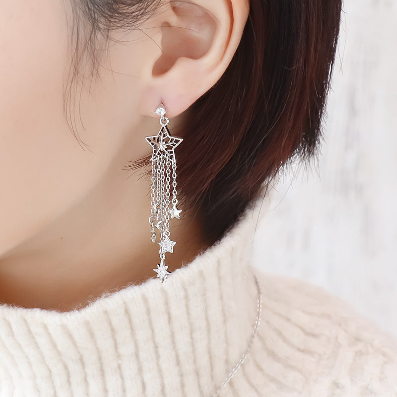 Earrings cubic zirconia with ring 2 rhodium color