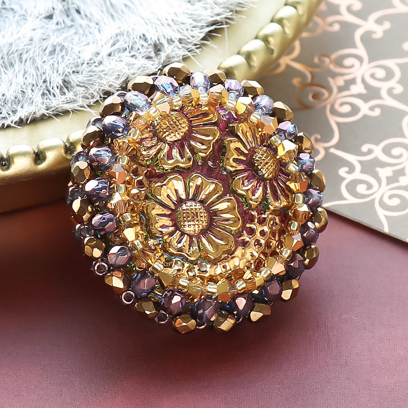 レシピNo.KR1297　チェコカボションのラグジュアリーフレーミングブローチ