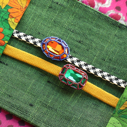 レシピNo.KR1301　貴和クリスタルの宝石編み帯留め2種