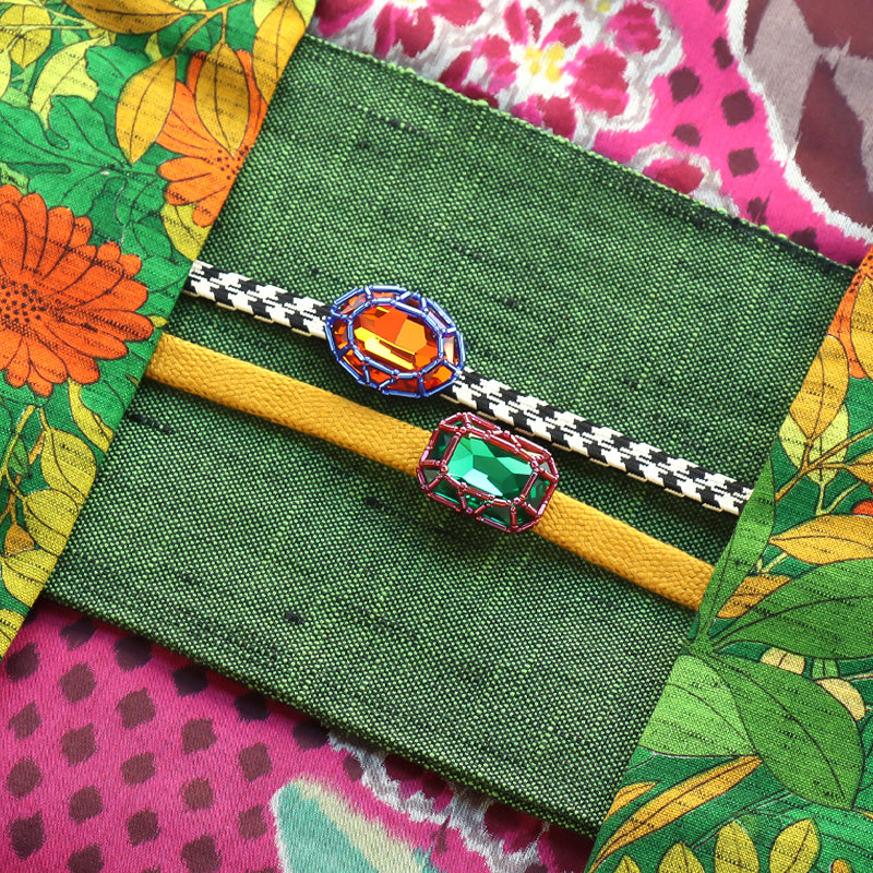 レシピNo.KR1301　貴和クリスタルの宝石編み帯留め2種