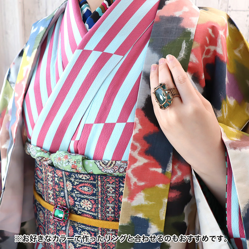 レシピNo.KR1301　貴和クリスタルの宝石編み帯留め2種