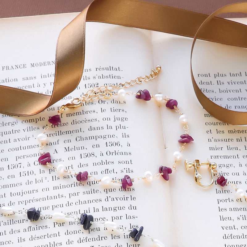 レシピNo.KR1304　天然石サザレと淡水パールのアクセサリー3種