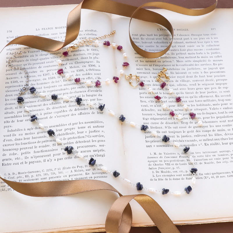 レシピNo.KR1304　天然石サザレと淡水パールのアクセサリー3種