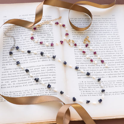 レシピNo.KR1304　天然石サザレと淡水パールのアクセサリー3種