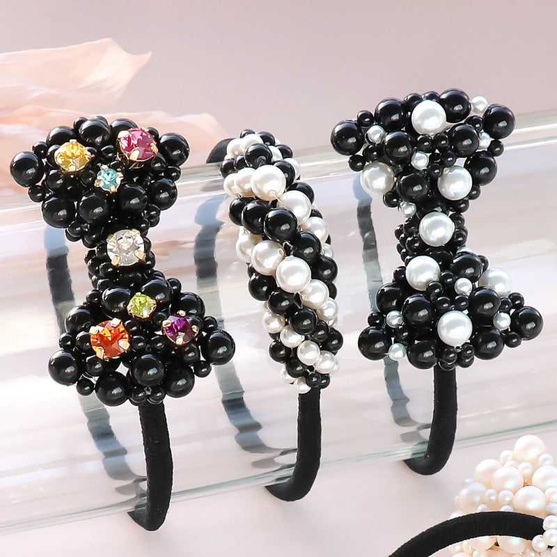 レシピNo.KR1313　貴和クリスタルのリボンヘアゴム2種