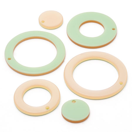 Acetate parts double -sided round 1 hole clear orange/green [Outlet]