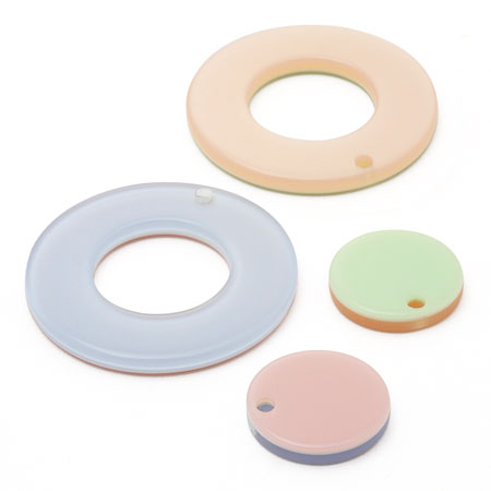 Acetate parts double -sided round 1 hole clear orange/green [Outlet]