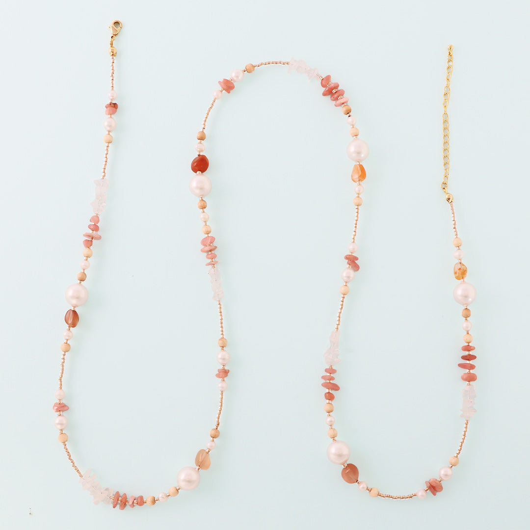 Material list No.ER0380 Two types of natural stone and pearl mixed necklaces