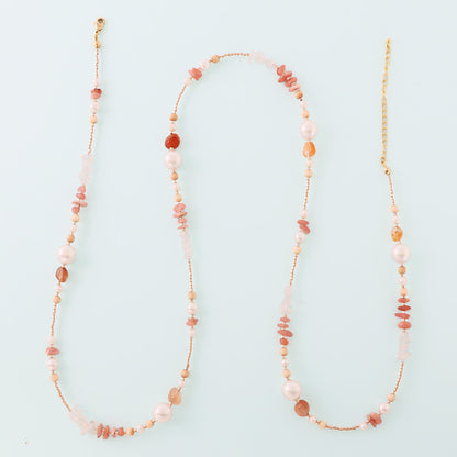 Material list No.ER0380 Two types of natural stone and pearl mixed necklaces