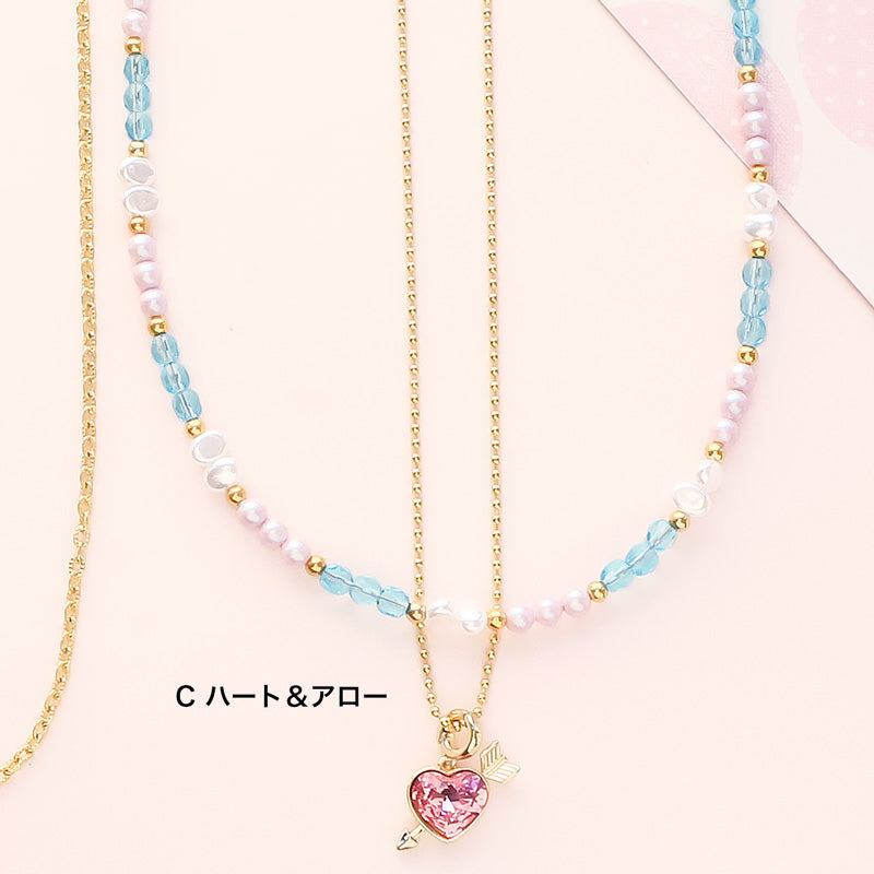 材料表No.ER0418　貴和クリスタルのハートモチーフネックレス3種