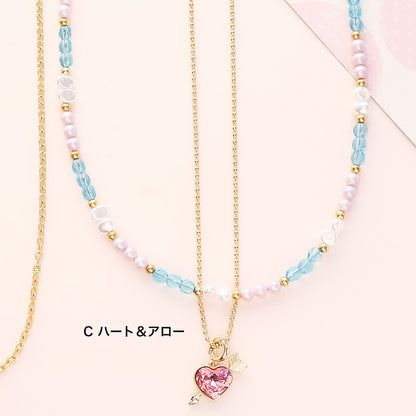 材料表No.ER0418　貴和クリスタルのハートモチーフネックレス3種