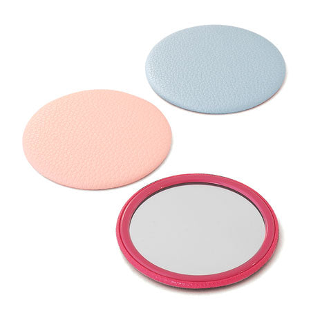 Leather hand mirror round beige