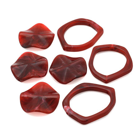 Acrylic Round Wave Vertical Hole Red Marble [Outlet]
