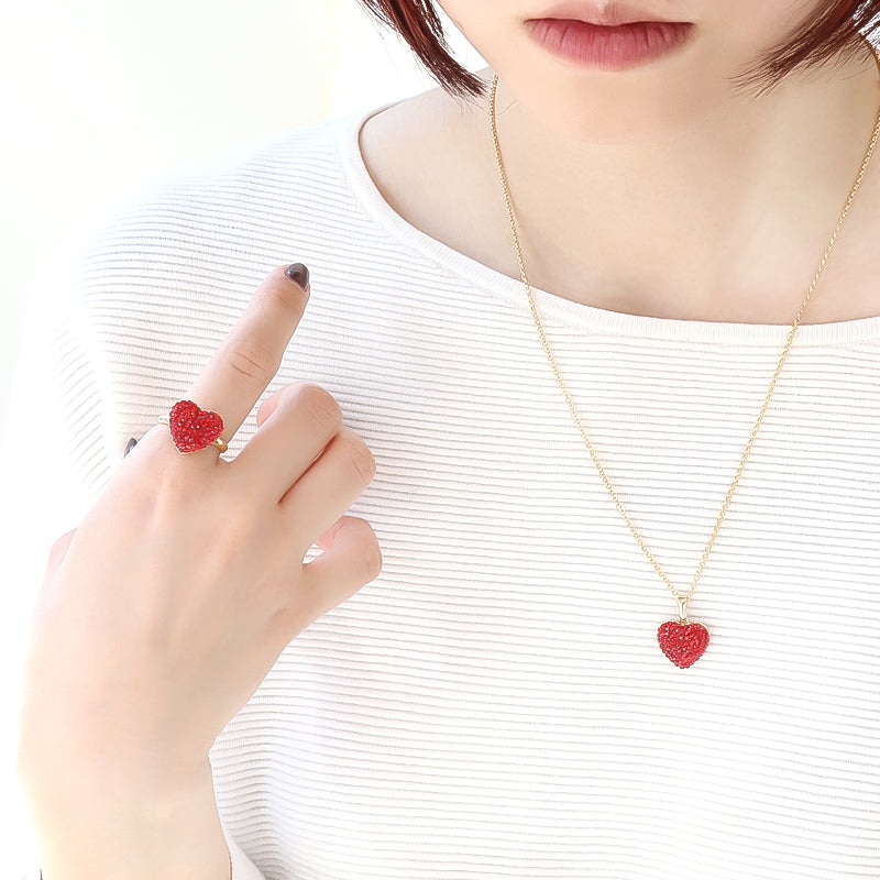 Kit Crystal Heart Neck &amp; Ring Accessories Red (KR1140)