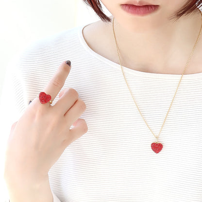 Kit Crystal Heart Neck &amp; Ring Accessories Red (KR1140)