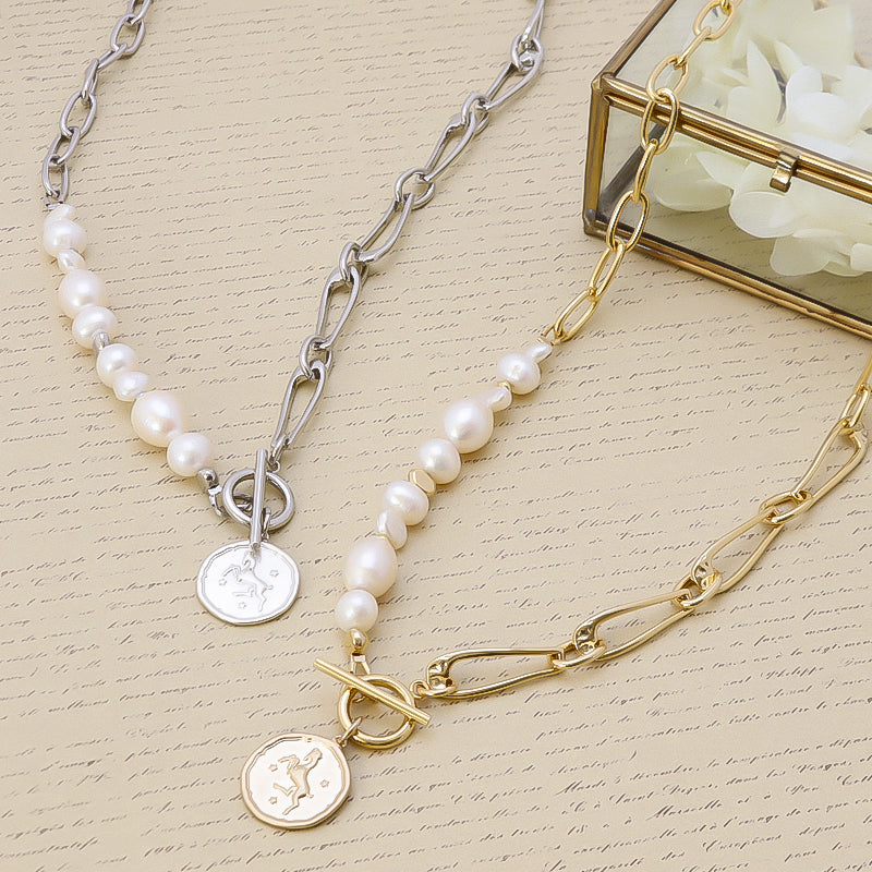 Kit Freshwater Pearl Charm Chain Necklace Gold (KR1141)