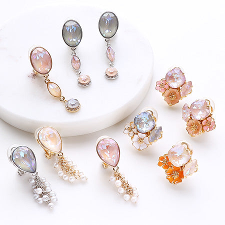 レシピNo.KR0281　クリスタルのニュアンスカラーイヤリング3種