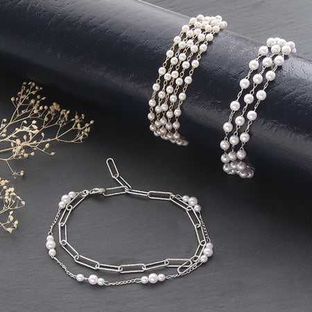 Recipe No.KR0328 Pearl chain layered bracelet 3 types