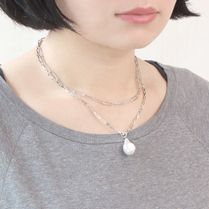 レシピNo.KR0351　シルバーメッキチェーンのビッグパールネックレス