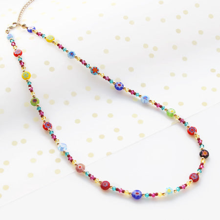 Recipe No. KR0430: Kowa Crystal and Milfiori Glass Mixnecklace