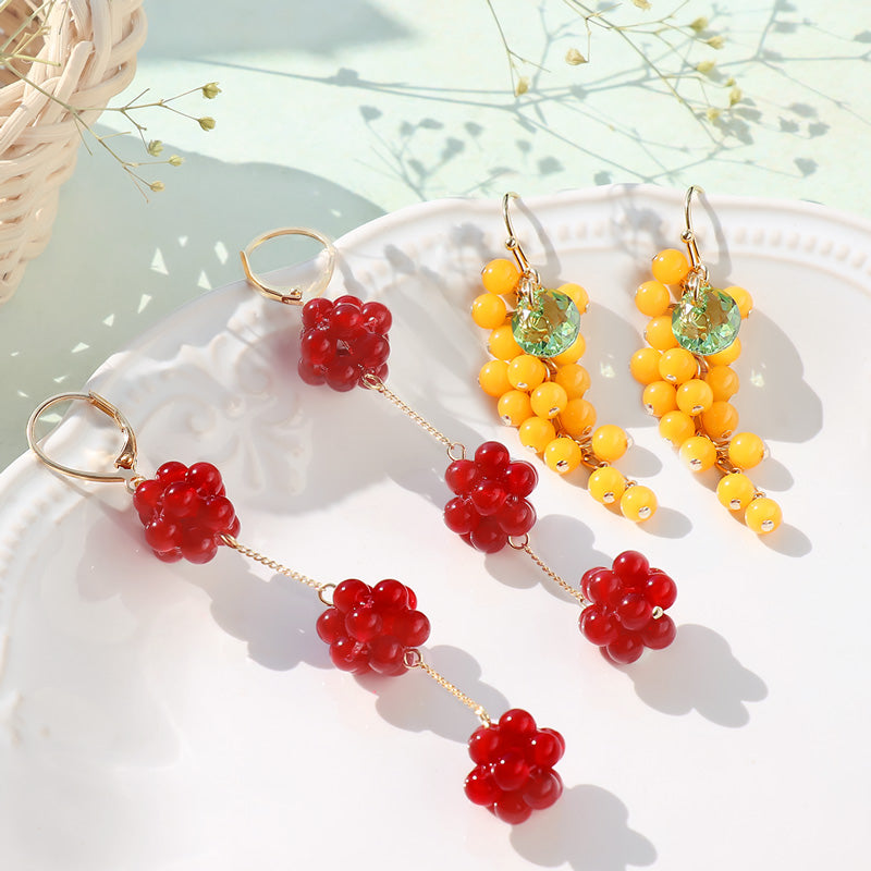 Recipe No.KR0519 German acrylic round ball 3 botanical earrings