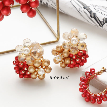 レシピNo.KR0537　クリスタルパールのバリエーションイヤーアクセサリー3種